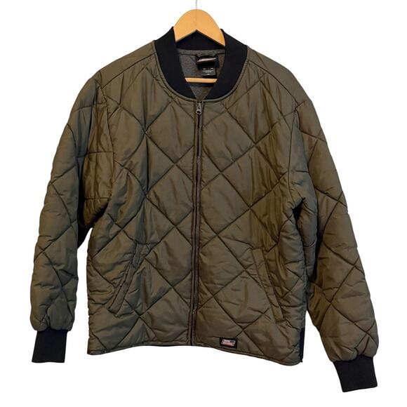 Dickies Diamond Quilted Bomber Jacket Mens M Green Full Zip Workwear Mechanic - Picture 1 of 10